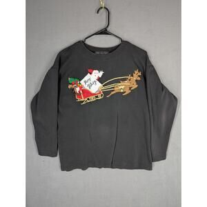 Vintage Chaus Sport Ugly Christmas Holiday Top Large Black Cotton Santa